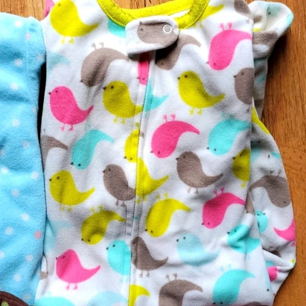 Carters Girls 3 Pack Lightweight Fleece Long Sleeve Footies Pajamas‎ Size 6M